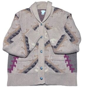 Tasha Polizzi XL Western Aztec Beige Concho Button XL Vintage Boho Sweater